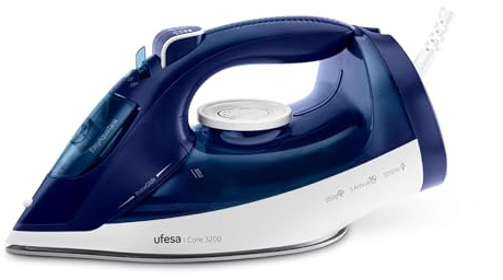 Ufesa Core 3200W Plancha de Vapor, Golpe de Vapor 260g, Vapor Continuo 50g/min, Suela Cerámica, Sistema Antical 3 en 1, Antigoteo, Depósito 350ml, Cable 1,9m, Azul