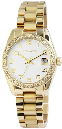 Just Watch Damen Armbanduhr Gliederarmband Analog, Gesamtlänge 19 cm, Edelstahlarmband – 5 ATM (Gold/Silber)