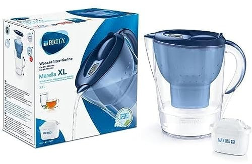 BRITA Wasserfilter Marella XL blau (3,5l) inkl. 1 MAXTRA+ Filterkartusche - Filter reduziert Kalk, Chlor, Blei, Kupfer & geschmacksstörende Stoffe im Leitungswasser/schützt Küchengeräte vor Verkalkung
