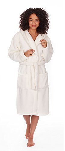 Ladies Women's Soft Snuggle Fleece Hooded Dressing Gown Robe Nightwear Plus Size Cream