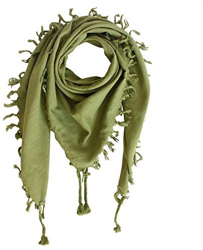 Baumwolltuch - Tuch fein & dicht gewebt - mit Fransen - Schal - 100x100 cm - 100% Baumwolle Farbe: oliv-grün