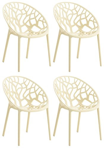 CLP 4er Set Gartenstühle Hope Kunststoff I Stapelstühle wetterfest und UV-beständig I Outdoorstühle pflegeleicht I Sessel für draußen, Farbe:Creme