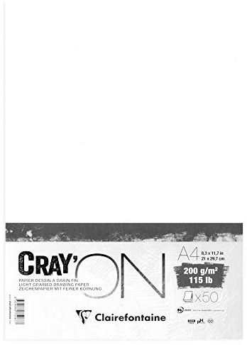 Clairefontaine 975067C Bogen Zeichenpapier Cray’On (50 Blatt, 200 g, Ideal für Trockentechnik, DIN A4, 21 x 29, 7cm) extra Weiß, Pack