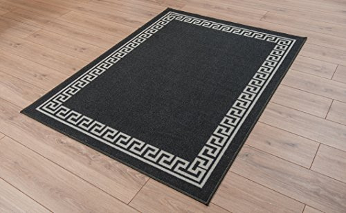 Serdim Rugs Machine Washable Greek Key, Triangular, Diamond Designs Living Room, Kitchen Anti Slip Rugs Mats (Black Grey, 120x160cm (4'x5'3)), 413