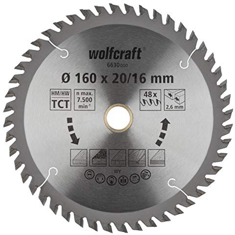 wolfcraft 6630000, Handkreissägeblatt HM, Serie orange, 48 Zähne, ø160x20/16