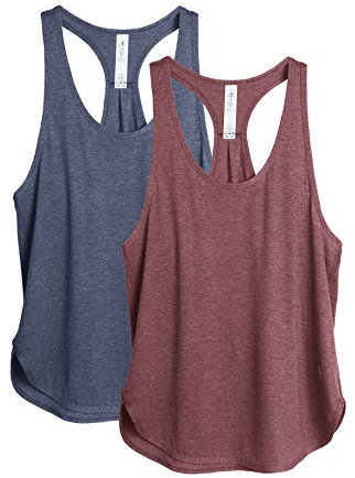 icyzone Yoga Sport Tank Top Damen Racerback Lauftop Fitness Running Shirt Oberteile, 2er Pack (L, Burgundy/Navy)