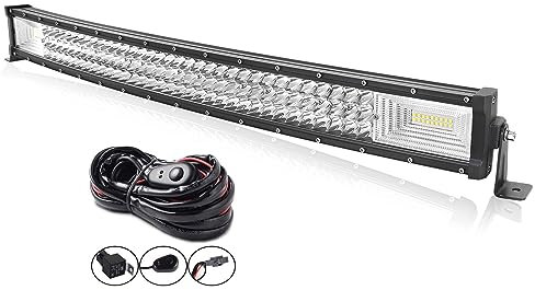 AUXTINGS Gebogen 82 cm 32 Zoll 405W dreireihige LED-Lichtleiste Arbeitslichtpunkt Flutstrahl mit Kabelbaum-Kit Schalter für LKW-Traktor 4X4 Boot Off Road Auto Nebelscheinwerfer