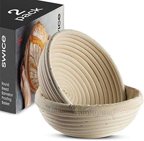 Bread Banneton Proofing Basket - 9” Inch (Set of 2) Bread Proofing Baskets for Sourdough with Liner, Sourdough Rising Basket, Bread Bowls for Rising, Proving Baskets for Bread, Rattan Bread Baskets