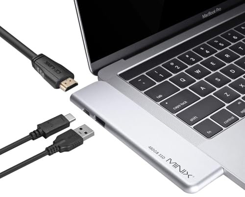 MINIX NEO SD4 USB-C Multiport 480 GB SSD Storage Hub für Apple MacBook Air/Pro | HDMI 4K @ 60 Hz | Thunderbolt 3 | USB 3.0, verkauft von MINIX Technology Limited. (Silber)