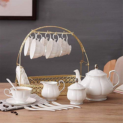 Xingyu Teeset aus glasiertem Porzellan, Kaffee- und Teeservice mit Goldrand, 16 Stück, silber, 16-teilig