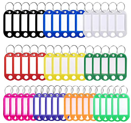 YuZhou 50 PCS Key Tags,Key Fobs Labels Rings Name Tags Key Label Tags with Split Ring Paper Plastic Key Tags with Labels Heavy Duty for Luggage Pet Id Name Office 10 Color
