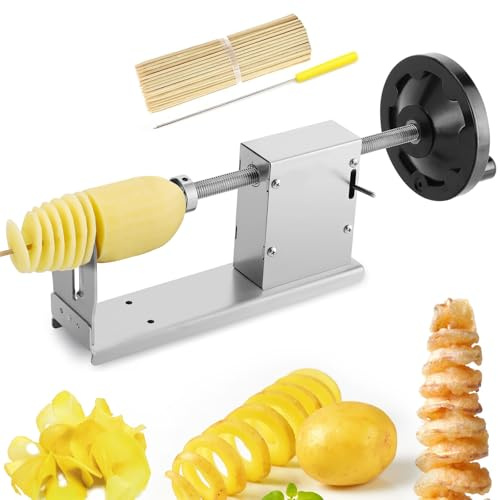Moongiantgo Manueller Tornado Kartoffelschneider Kartoffelspiralschneider 3 in 1 Edelstahl Twisted Kartoffel Twister Frry Chips Maker Gemüseschneider für Süßkartoffeln, Zucchini, Karotten, Gurken