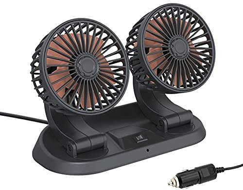Asudaro Auto USB Ventilator, USB Lüfter Mini Ventilator Lüfter 12V/24V 360 Grad Drehung Zwei Kopf Fahrzeuglüfter 2 Geschwindigkeit für Tisch-PC Kinderwagen Zuhause Büro Camping Reisen Outdoor