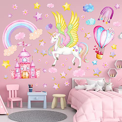 Adesivi Murali Unicorno Adesivi Murali Bambini Adesivi Cameretta Bimba Unicorno Adesivo Muro Stickers Murali Bambine Cameretta Arcobaleno Stelle Adesive Decorazioni Parete per Asilo Cameretta Bambini