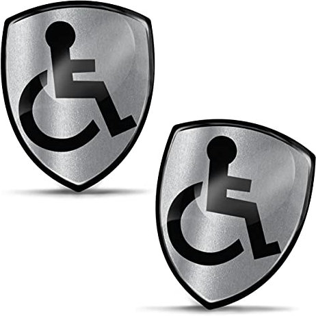Biomar Labs® 2 x 3D Flexible Autocollant Sticker Argente Accès Fauteuil Roulant Handicapé Handicap Personne Mobilité Réduite Disabled Symbol Logo Parking pour Car Voiture Fenêtre Vitre Porte KS 135