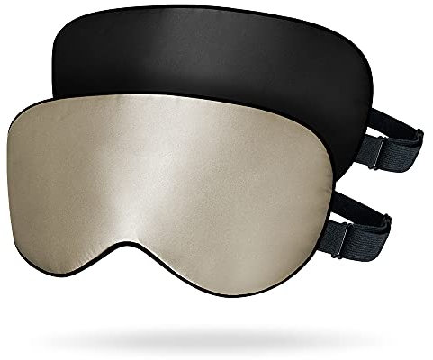 OLESILK 2er Set Verstellbare Seide Schlafmaske 100% Maulbeerseide Augenmaske zum Schlafen für Damen und Herren, Unisex Set für zu Hause oder auf Reisen, Schwarz + Taupe