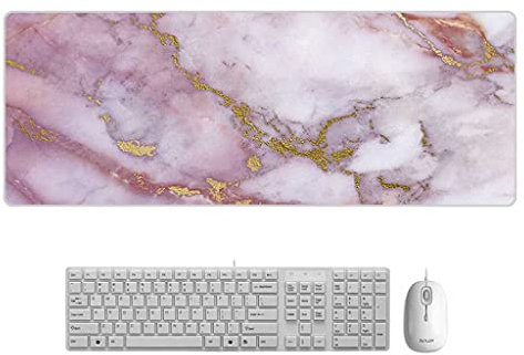 KJXNED - Tapis de Souris Gaming XXL 800x300 mm Ardoise Texturée Or Gamer Mouse Pad Surface Antiderapant Base en Caoutchouc Antidérapante pour Gamer PC et Ordinateur Portable