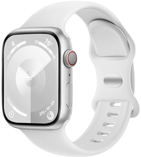 Charlam Compatible with Apple Watch Strap 38mm 40mm 41mm 42mm for Women Men, Sport Band Soft Silicone Replacement Straps Compatible with iWatch SE Series 10 9 8 7 6 5 4 3 2 1, White