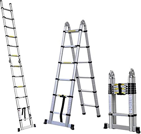 3.8m(1.9+1.9M) Aluminum Mehrzweckleiter Klappbar Leiter Teleskopleiter,für Wohnmobil/Dachboden/Büro/Warenhaus Mehrzweckleiter,leicht zu tragen,150 Kg Belastbar