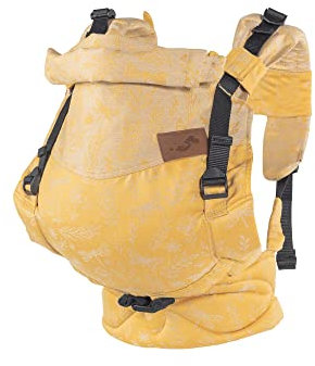 SCHMUSEWOLKE Comfort Maxi FullBuckle - Babytrage für Babys und Kleinkinder (10-24 Monate, 6-16 kg) - BIO-Baumwolle mit Leinen - Botanical Golden