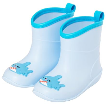 Stivali di gomma per bambini per ragazzi ragazze, stivali di gomma leggeri per bambini, stivali Welly con motivo animale, stivali impermeabili Wellingtons per 1-6 anni, Squalo blu, 22 EU