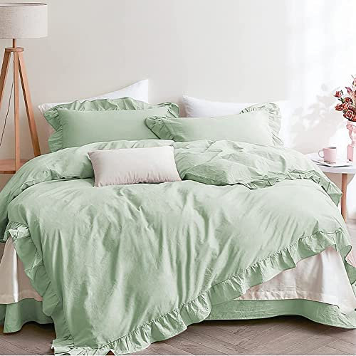Lanqinglv 2er Pack Kissenbezug Kissenbezüge 40 x 80 cm Hellgrün Grün mit Rüschen Uni Weiche Mikrofaser Kopfkissenbezug 40x80 Kissenhülle Doppelpack