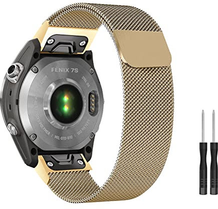 ZoRoll Armband QuickFit 20 mm Kompatibel mit Garmin Fenix 8 43mm/Fenix 7S, Mesh Metall Uhrenarmband Edelstahl Ersatzarmband Kompatibel mit Garmin Fenix 6S/Fenix 6S pro - Gold