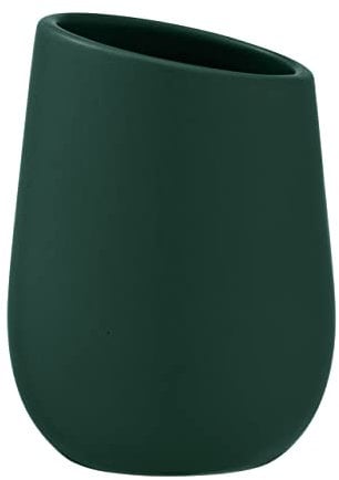 WENKO Bicchiere porta spazzolini Badi per spazzolini in ceramica di qualità e superficie opaca, bicchiere per spazzolino e dentifricio, ideale per bagno o WC di cortesia, Ø 8 x 11 cm, Verde scuro