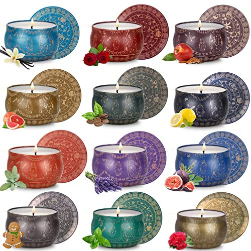 Duftkerzen Geschenkset für Frauen, 12 Stück Duftkerzen Set für Raumduft Sojawachs Kerzen in Dose Kleine Geschenkset für Mama Muttertag Freundin Geburtstag Entspannung Brenndauer bis zu 240 Stunden