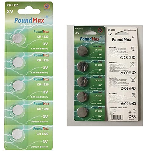 PoundMax 1220 CR1220 5 lithium batteries 3V & 5 x PoundMax 2032 CR2032 3V Lithium Batteries