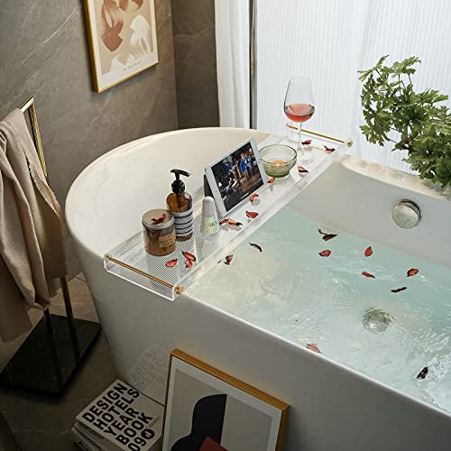 Badewannenablage Acryl Badewanne Tablett Badewanne Caddy rutschfest Badewanne Tablett Tisch mit Gold Gebürsteten Griffen