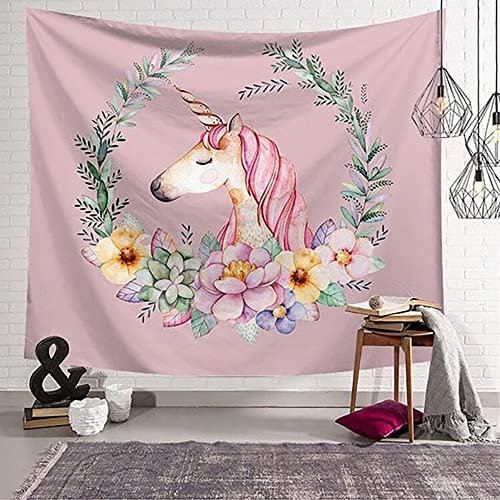 FaceYee Wandteppich, Motiv: rosa Einhorn, Familien-Motiv, Wandbehang, Kunstdekoration, zum Aufhängen des Tuchs, 75 x 75 cm, Farbe: rosa Einhorn