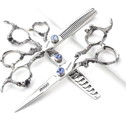 SHARONDS 6/7 Zoll Professionelle Haarschere Personalisierte Saphir Friseurschere Salon Edelstahlschere Set 40-45% Ausdünnungsrate (6-Zoll 3tück)