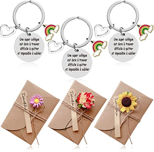 STHGDONA Porte-clés Personnalisé Cadeau Départ Collègue Femme Meilleur Amie Idée Cadeau Entreprise Argenté Acier inoxydable 9 pièces