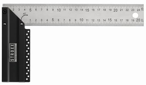 STROXX - Multifunktionaler Anschlagwinkel - Größe 250/300mm - Messen - Kombiwinkel aus Metall mit Linealanschlag - Hochwertiges Profi Messwerkzeug - (250mm)