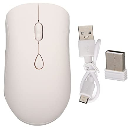 Vikye Wireless Mouse for PC, Laptop, 2.4G Wireless Bluetooth 5.2 Ergonomic Mouse 500mAh Rechargeable Battery 1600DPI Silent Mouse for Office Desktops PC (White)