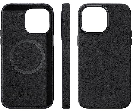 Deppa Alcantara Hülle für iPhone 12 Pro Max (6,7') mit Magsafe| Schockfeste Handyhülle Case| Erhöhter Kameraschutz| Echtes italienisches Alcantara| Premium-Qualität Cover (Schwarz-9040)