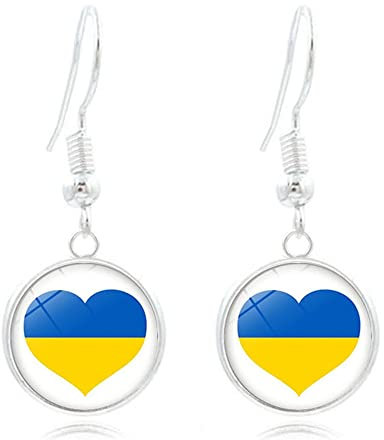 LODMLOER Tropfenohrringe Mit Ukraine-Flagge Für Frauen, Glascabochon, Ukrainisches Nationalsymbol-Ohrringe, Schmuck, Flaggenhaken-Ohrringe, Modegeschenke, Zubehör, Fotofarbe, Anhänger 1,4 cm