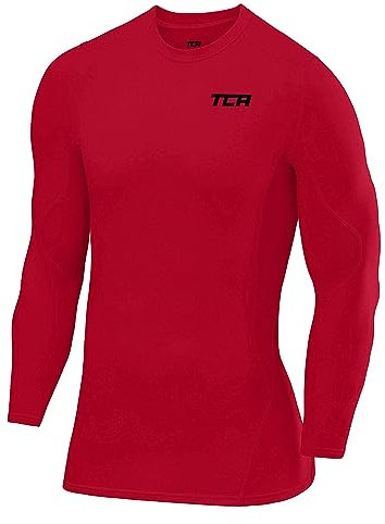 TCA Men's SuperThermal Compression Base Layer Top Long Sleeve Thermal Under Shirt - Team Red, XL
