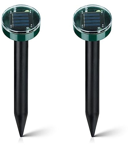 Flintronic 2 Stück Solar Maulwurfabwehr, Wasserdicht Solar Maulwurfbekämpfung, Ultrasonic Solar Maulwurfschreck, Mole Repellent mit IP65, Wühlmausschreck Maulwurf Vertreiber für Den Garten, Runden
