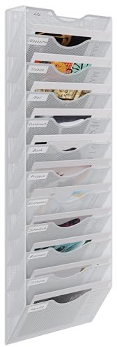 EasyPAG 12 Fächer Metall A4 Zeitschriftenhalter Wand Zeitschriften Wandhalter Aktenablage Dokumentenhalter Hängend Magazin Organizer Flyerhalter Prospektspender,Weiß