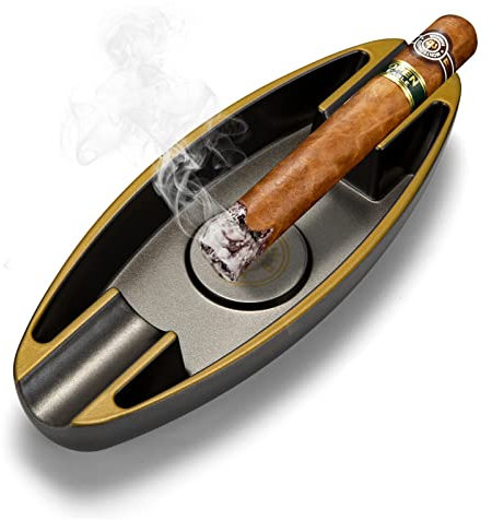 HANCIGAR Zigarrenaschenbecher mit 2 Rauchtanks Tragbarer Aschenbecher Geeignet als Geschenke für Männer (Schwarz)