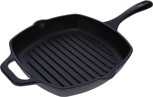 Victoria 10-Inch Cast Iron Grill Pan, Square Grill Pan Preseasoned with Non-GMO Flaxseed Oil, Made in Colombia