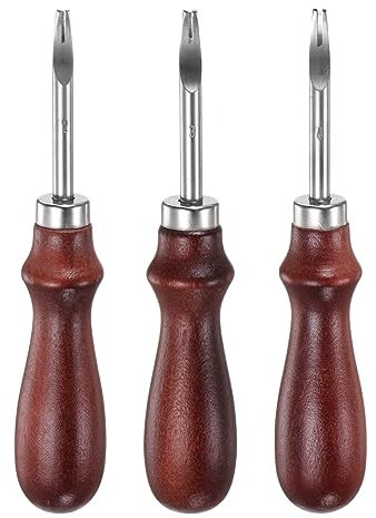 sourcing map Leather Edge Bevelers Tool 1mm & 1.2mm & 1.4mm Steel Skiver Leather Tool Leather Edge Skiving DIY Craft Tool Edge Trimmer Cutting with Wooden Handle for Leather Edger Thinning