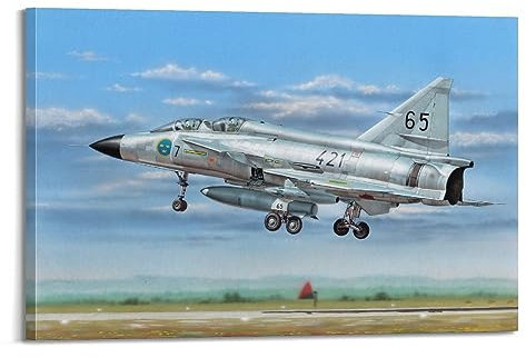 LADV Vintage Kampfflugzeug Poster Saab SK-37 Viggen Dekorative Malerei Leinwand Wandkunst Bild 60 x 90 cm