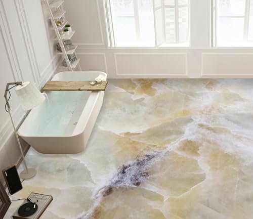 Selbstklebende Bodentapete 3D-Wandbilder aus weißem Marmorboden, 430 x 300 cm Bodenfliesen Wandbilder Aufkleber Selbstklebendes Vinyl Wallpaper, Epoxidharz