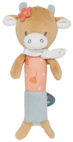 Nattou Aktiv-Kuscheltier aus Baumwolle und Velours, Kuscheltier-Kuh Mila, Mit Quietsche, Ca. 18 cm, Mila, Zoë und Lana, Beige