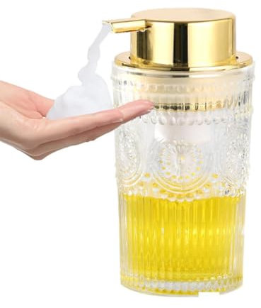 YYW Foaming Hand Soap Dispenser Refillable Glass Soap Dispenser for Bathroom or Kitchen, Classic Designed 10oz Squeeze Bottle with Pump for Hand soap, Body Wash, Essential Oil (Glass bottle)
