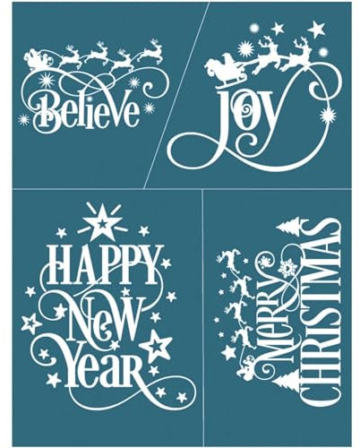 Siebdruck-Set, 21,59 x 27,94 cm, Merry Christmas Joy, wiederverwendbar, selbstklebend, Siebdruck-Schablonen, Netz-Transfers für Heimdekoration, handgefertigtes Handwerk