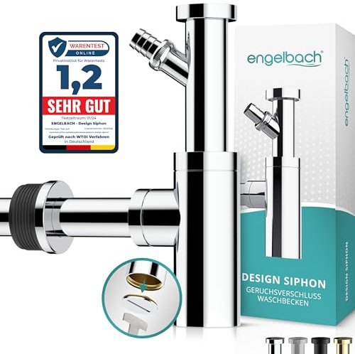 Engelbach® Design Siphon mit Geräteanschluss für Waschbecken & Waschtisch - Mit Reinigungsöffnung - Universal Syphon 1 1/4 - Röhrensiphon inkl. Gummimanschette und Anleitung
